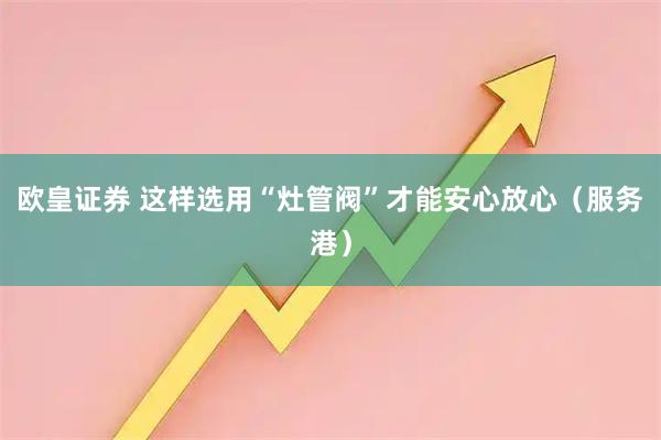 欧皇证券 这样选用“灶管阀”才能安心放心（服务港）